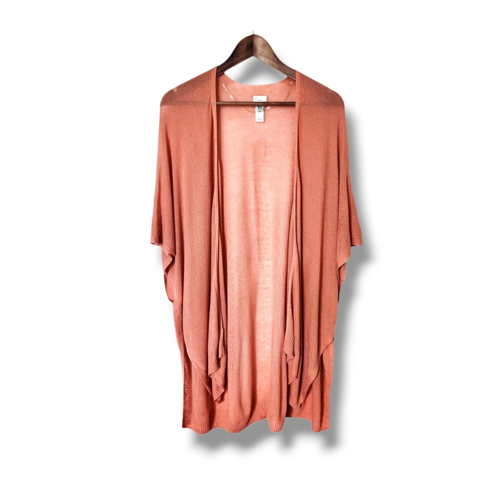 A New Day Coral Short Sleeve Longline Fine Knit Open Front Duster Cardigan | OS